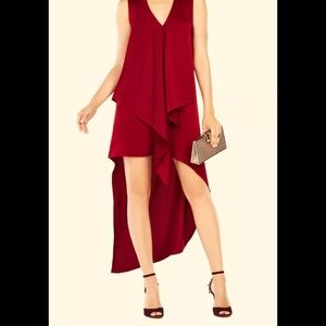 BCBG “Tara” burgundy cascade ruffle high low asymmetrical dress - NWT
